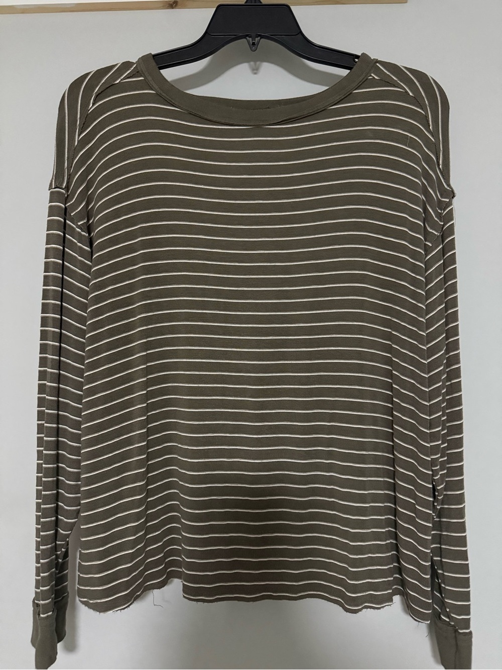 BKE Olive and White Striped Long Sleeve Tee
